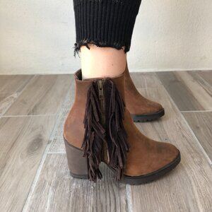 NWOT Genuine Leather Boots with Leather Tassles and Metal Zipper